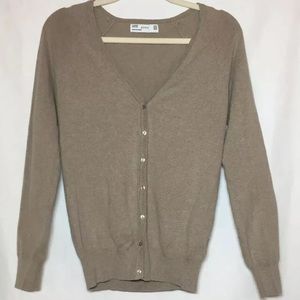 Zara Light Tan Cardigan Long Sleeve Sweater